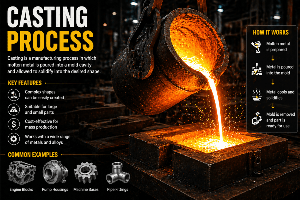types of manufacturing processes casting example molten metal mold industrial production