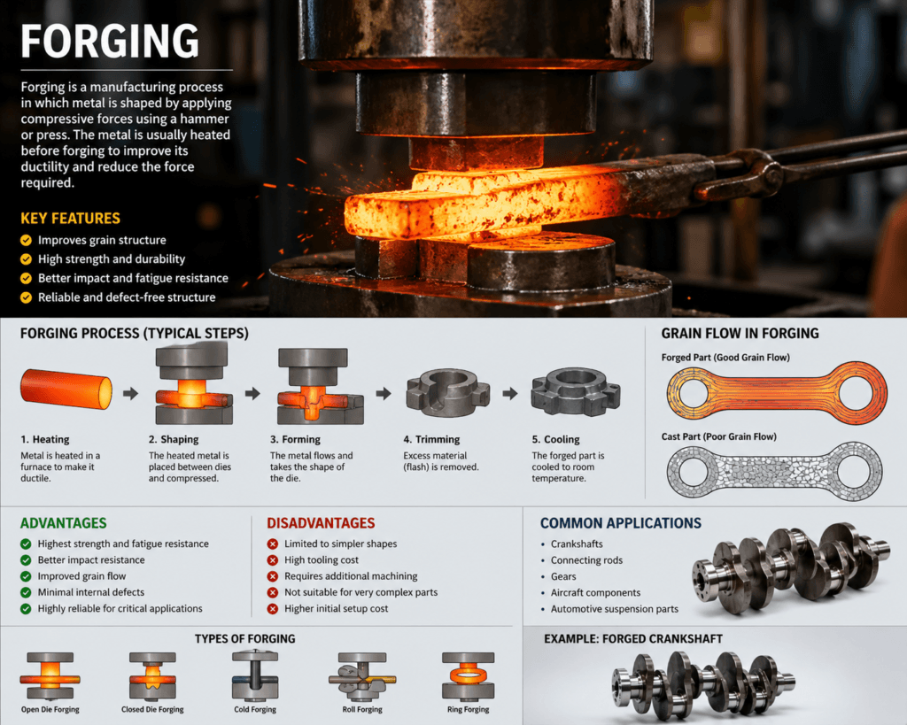 casting vs forging vs machining comparison manufacturing processes diagram