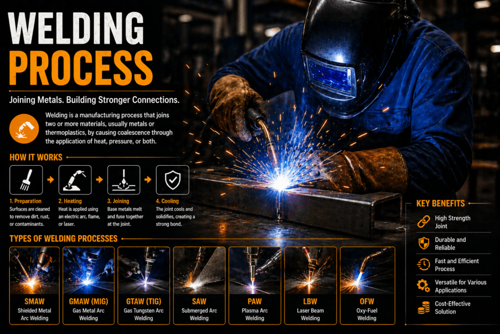 manufacturing process example welding joining metal parts fabrication work