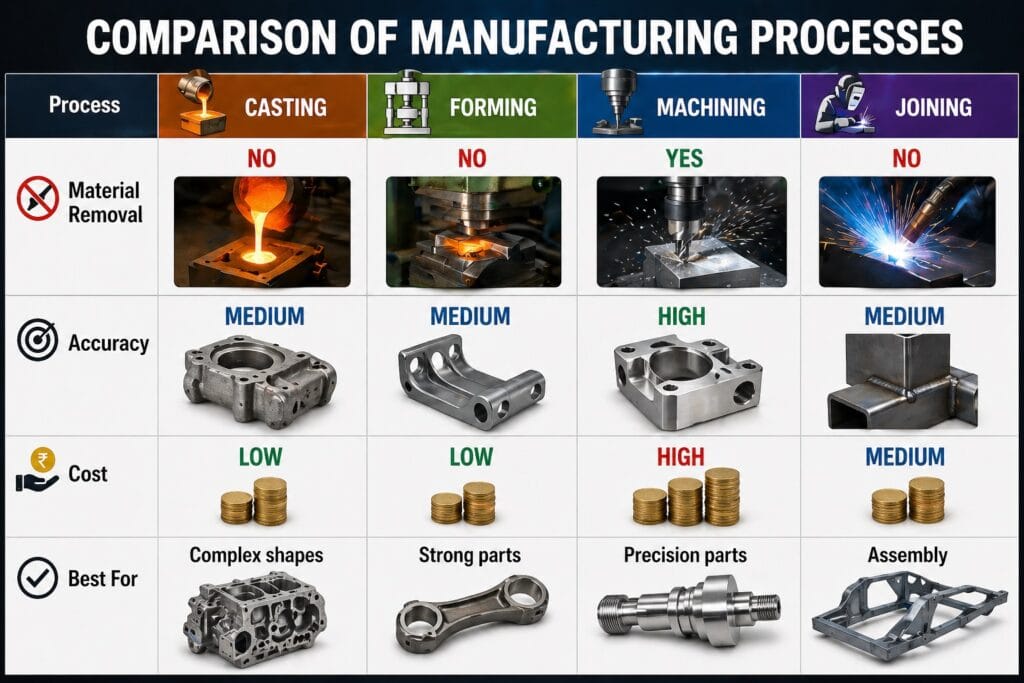 comparison manufacturing processes diagram