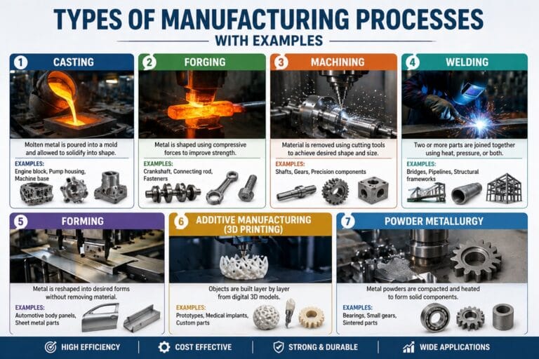 types of manufacturing processes with examples casting forging machining welding forming 3d printing