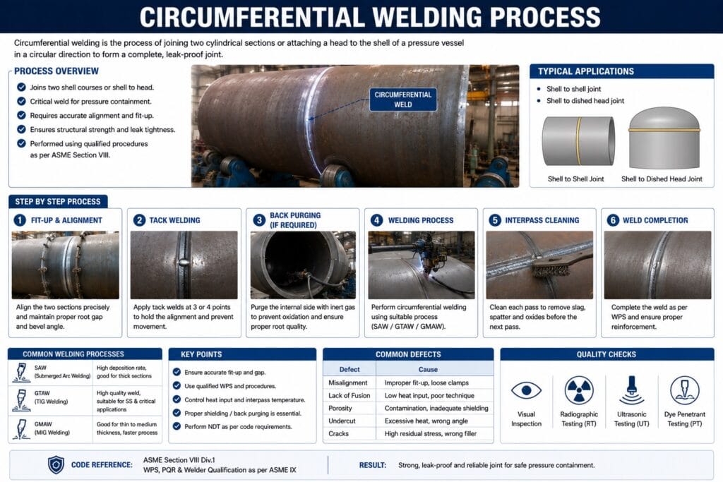 circumferential welding process for pressure vessel shell