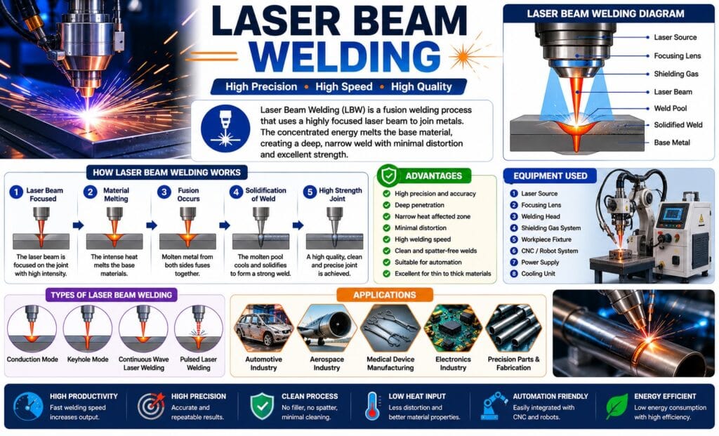 Laser Beam Welding infographic for industrial fabrication and manufacturing