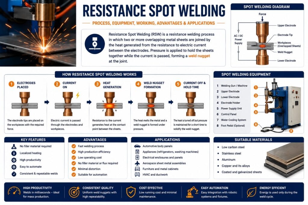 Resistance Spot Welding infographic for industrial fabrication and manufacturing