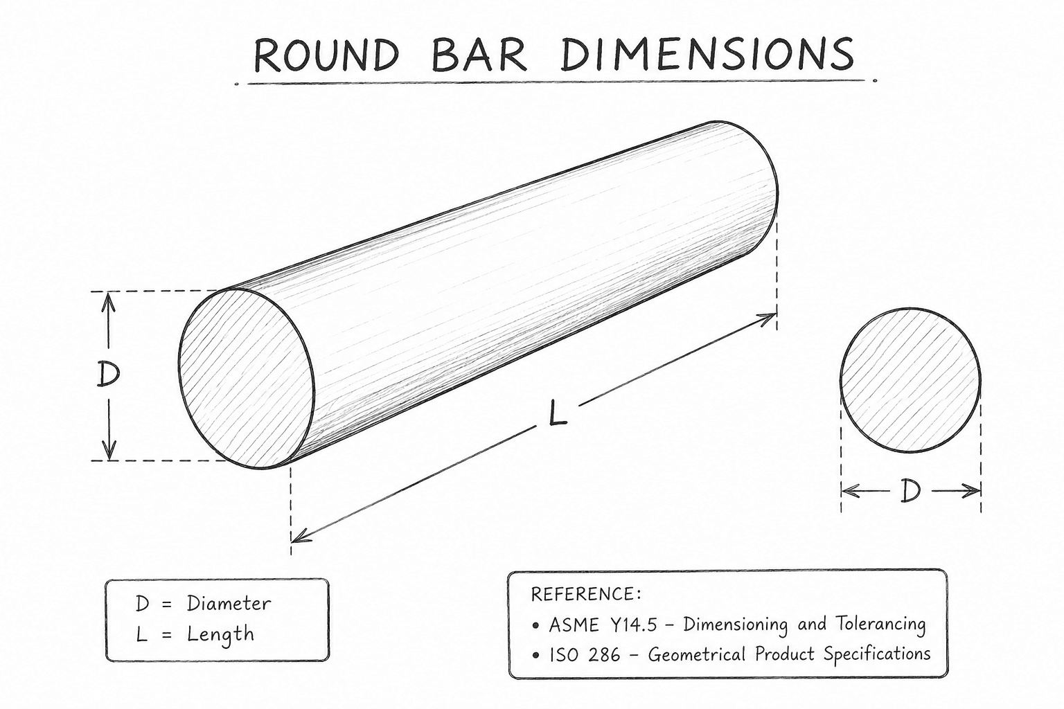 Round bar weight calculator diameter and length diagram